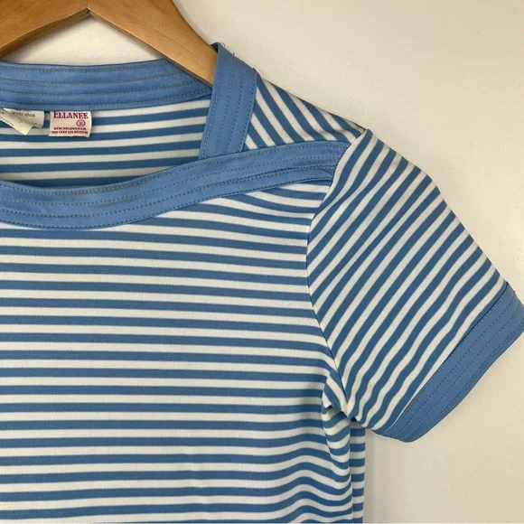 VINTAGE ELLANEE Blue Striped Boatneck Top - Picture 3 of 6